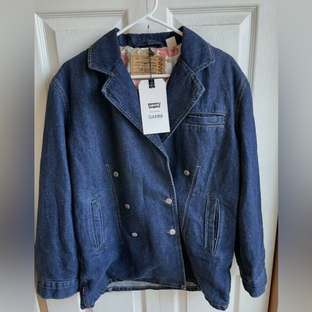 LEVI x Ganni denim jean jacket, double breasted.